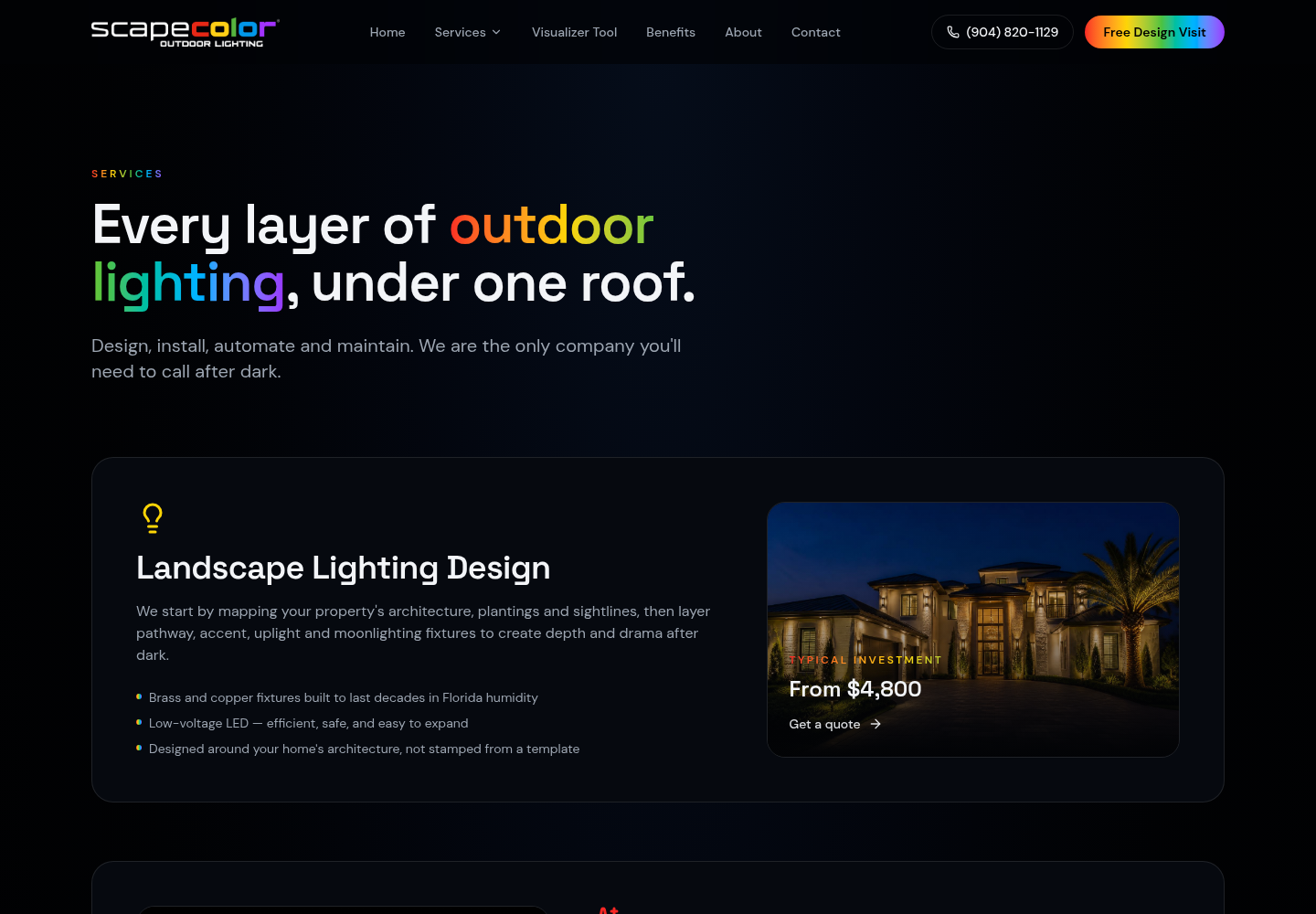 Turnkey Jacksonville, FL outdoor lighting brand: domain + 25-page website, ready to launch